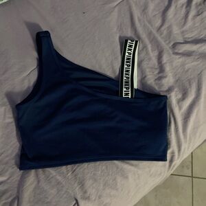Girls navy blue one shoulder crop top